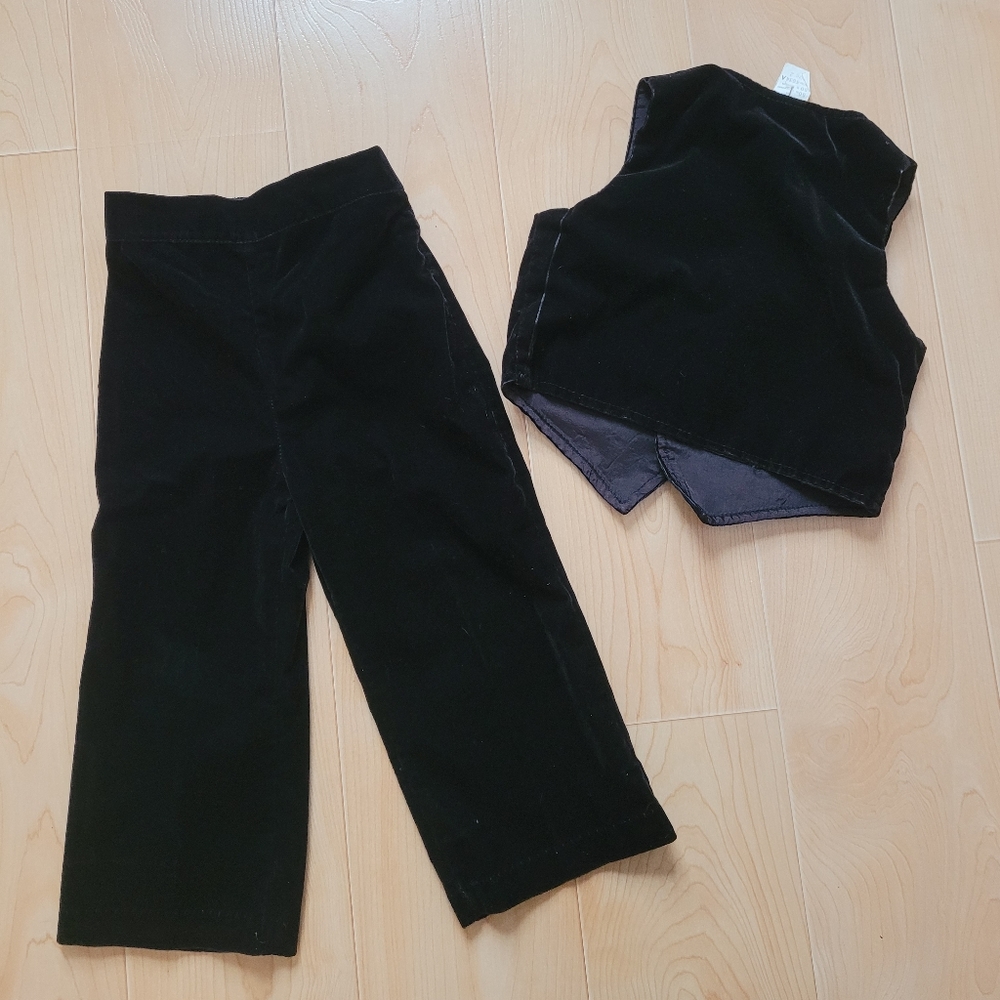 Vintage 1990s special occasion black velvet 2-piece suiting vest and dress pants - Picture 2 of 12